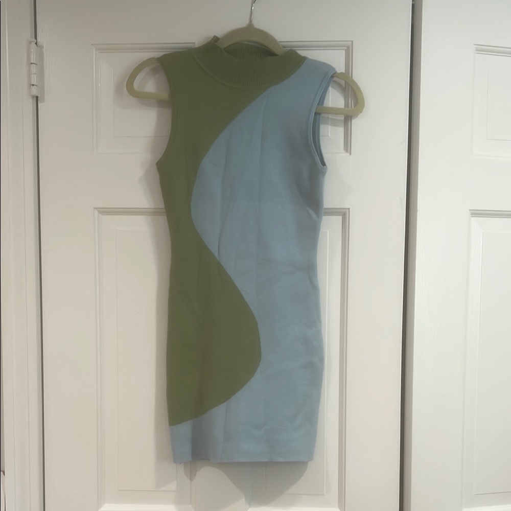 Cider Green Asymmetrical Bodycon Dress Mock Neck Cocktail